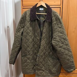 Barbour Olive Quilted Jacket with Corduroy Collar